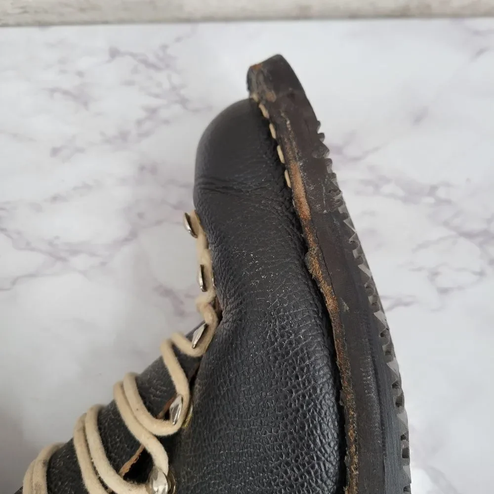 Vintage Black Leather Cross Country Ski Boots Double Tongue Double Laces